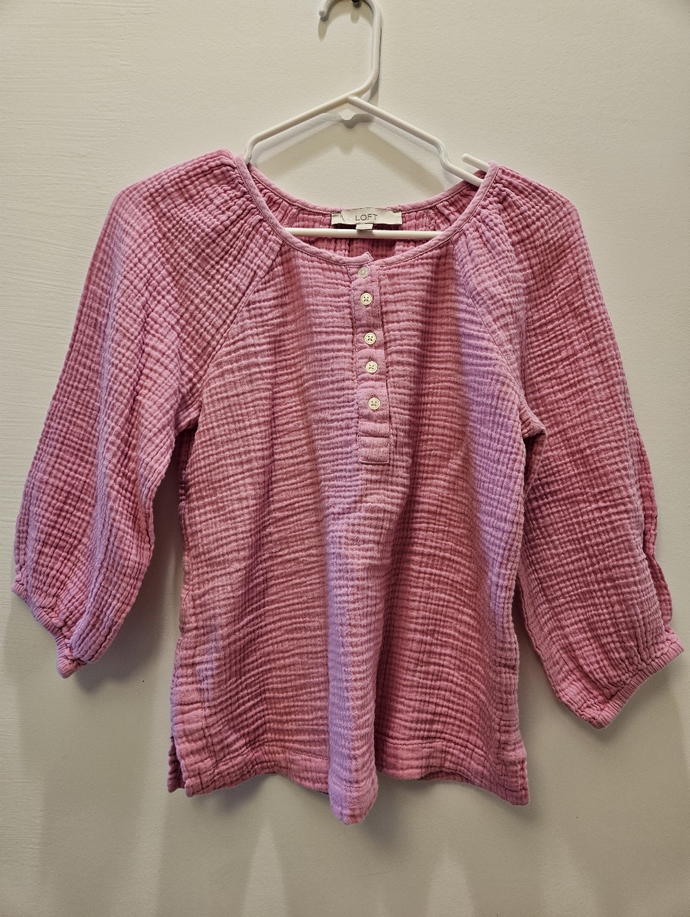 LOFT Women's Pink Peasant Blouse with Button Placket